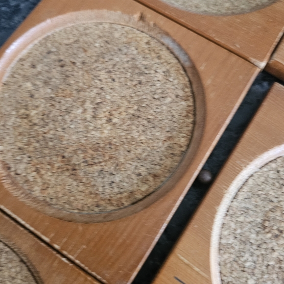 MCM Wood Brass 8 Piece Coaster Storage Box Drawer Style Cork Vintage Drinks Read - Picture 14 of 14